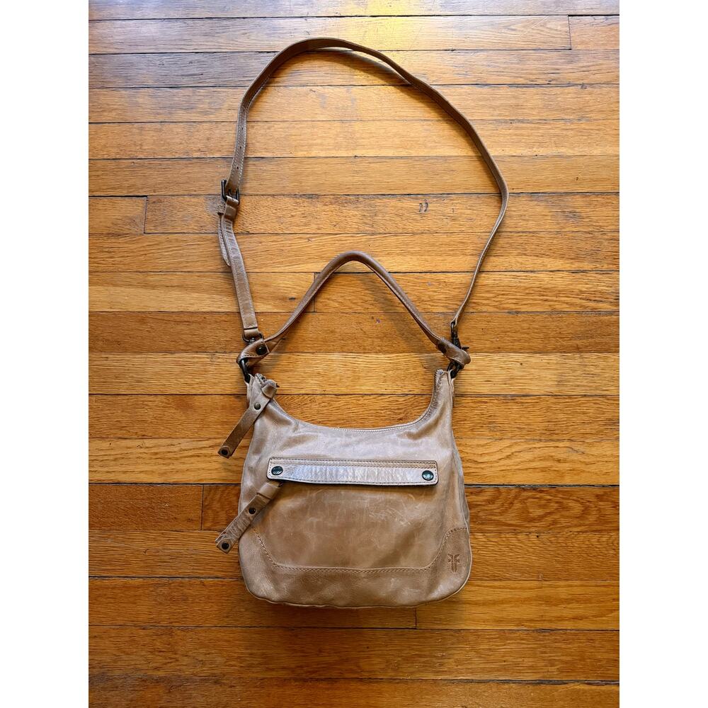 FRYE 'Melissa' Distressed Tan Leather Shoulder Bag w/Crossbody Strap